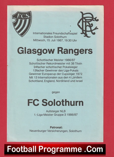 Solothurn v Glasgow Rangers 1987 - Challenge Match Switzerland - Image 2