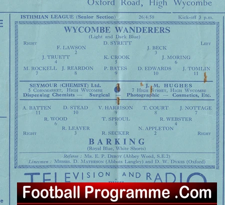 Wycombe Wanderers v Barking 1958 - Image 2