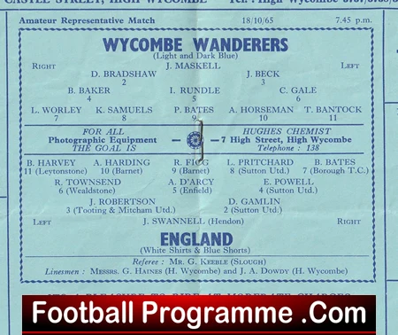 Wycombe Wanderers v England 1965 - Image 3
