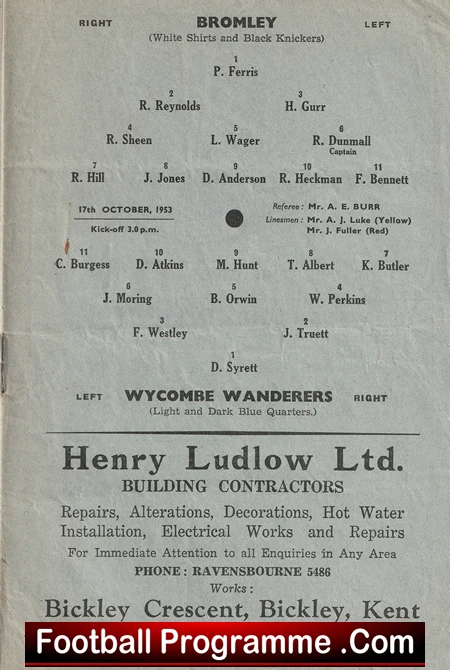 Bromley v Wycombe Wanderers 1953 - Image 2
