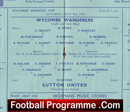 Wycombe Wanderers v Sutton United 1953 - Image 2