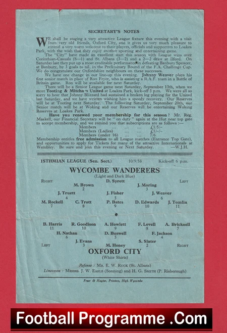 Wycombe Wanderers v Oxford City 1958 - Image 2