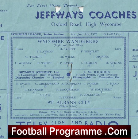 Wycombe Wanderers v St Albans City 1957 - Image 2