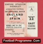 England v Spain 1967 – Match Ticket
