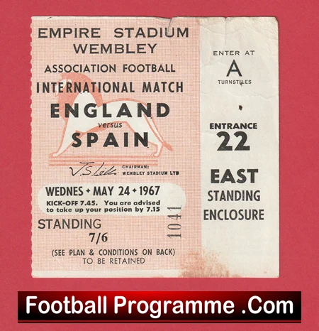 England v Spain 1967 - Match Ticket - Image 2