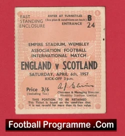 England v Scotland 1957 - Football Match Ticket - Duncan Edwards