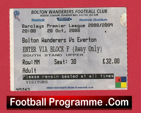 Bolton Wanderers v Everton 2008 - Football Ticket - Image 2