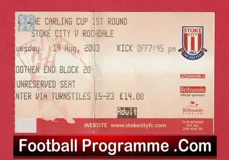 Stoke City v Rochdale 2003 - Football Ticket - Image 2