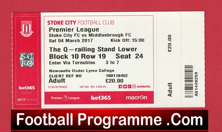 Stoke City v Middlesbrough 2017 - Football Ticket - Image 2