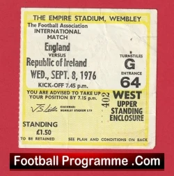 England v Northern Ireland 1976 - Football Ticket