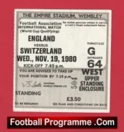 England v Switzerland 1980 – Match Ticket