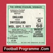 England v Switzerland 1977 – Match Ticket