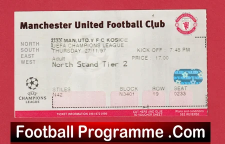Manchester United v Kosice 1997 - Football Ticket - Image 2