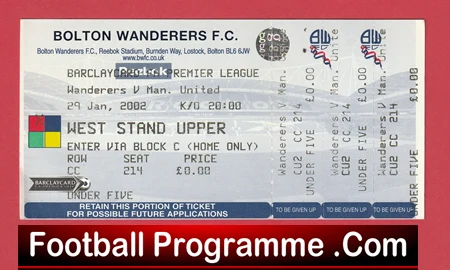 Bolton Wanderers v Manchester United 2002 - Football Ticket - Image 2