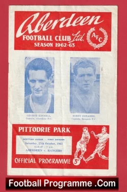 Aberdeen v Glasgow Rangers 1962 - Scotland - football programme