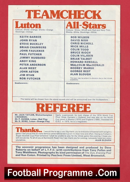 Alan Slough Testimonial Benefit Luton Town - George Best + Marsh - Image 3