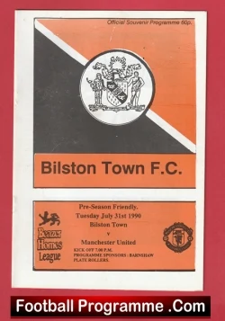 Bilston Town v Manchester United 1990 - Pre Season Match - football programme