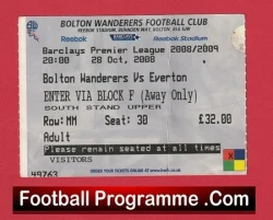 Bolton Wanderers v Everton 2008 - Football Ticket - football memorabilia