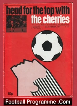 Bournemouth v Margate 1971 - 11 Nil Special Souvenir Programme - football programme