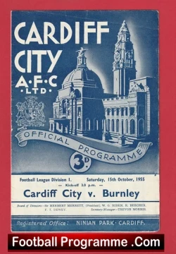 Cardiff City v Burnley 1955 - 1950s - football programme