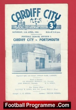 Cardiff City v Portsmouth 1953 - football programme