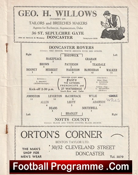 Doncaster Rovers v Notts County 1954 - 1950s Programme - Image 2