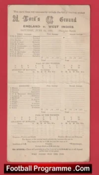 England Cricket v West Indies 1939 – Lords Score Card