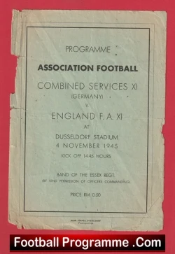 England FA v Combined Services 1945 - Dusseldorf Stadium Germany - football programme