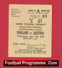 England v Austria 1962 – Football Ticket