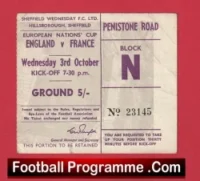 England v France 1962 – Ticket Hillsborough European Nations Cup