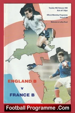 England v France 1992 - B Team inc Matt Le Tissier Eric Cantona - football programme