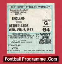 England v Holland 1977 – Football Match Ticket Netherlands