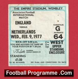 England v Holland 1977 - Football Match Ticket Netherlands - football memorabilia