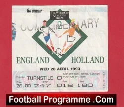 England v Holland 1993 - Football Match Ticket Wembley - football memorabilia