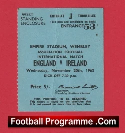 England v Ireland 1963 - Football Ticket - football memorabilia