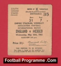 England v Mexico 1961 – Football Ticket Sir Bobby Charlton Hatrick
