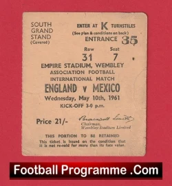 England v Mexico 1961 - Football Ticket Sir Bobby Charlton Hatrick - football memorabilia