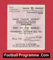 England v Rest Of The World 1963 – Football Ticket Bobby Charlton