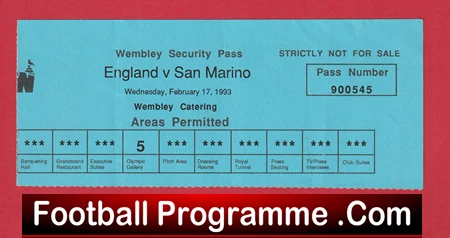 England v San Marino 1993 - Wembley Pass Ticket - Image 2