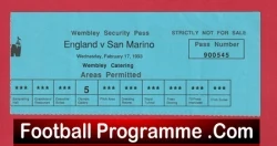 England v San Marino 1993 - Wembley Pass Ticket - football memorabilia