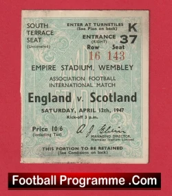 England v Scotland 1947 - Match Ticket 1940s - football memorabilia
