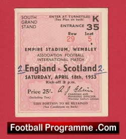 England v Scotland 1953 - Match Ticket Wembley - football memorabilia