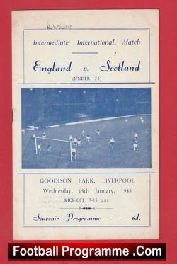 England v Scotland 1958 - Under 23's at Goodison Park Everton - football programme
