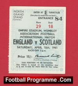 England v Scotland 1961 - Football Ticket Wembley - football memorabilia