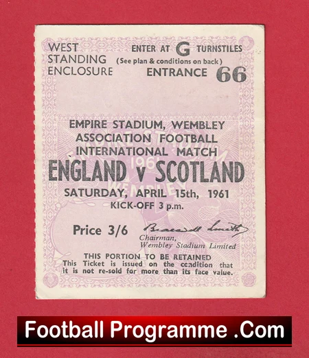 England v Scotland 1961 - Football Ticket Wembley - Image 2