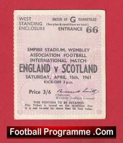 England v Scotland 1961 - Football Ticket Wembley - football memorabilia