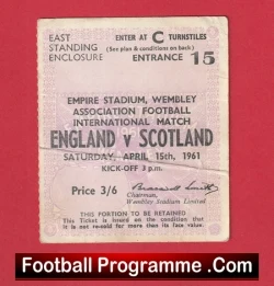 England v Scotland 1961 - Match Ticket Wembley - football memorabilia