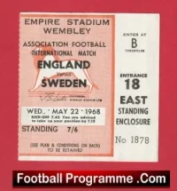 England v Sweden 1968 – Match Ticket