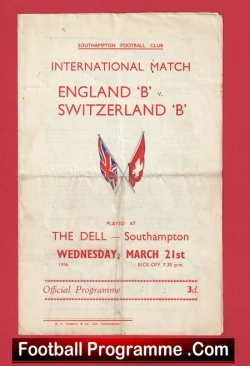 England v Switzerland 1956 - B International + Duncan Edwards - football programme