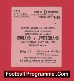 England v Switzerland 1962 - Match Ticket - football memorabilia